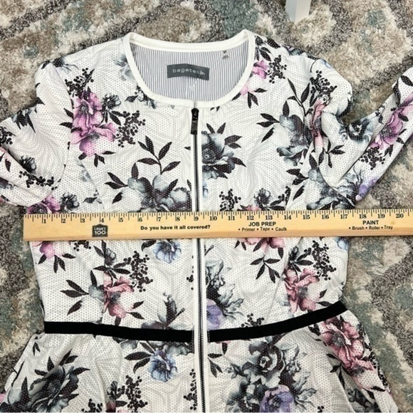 Bagatelle Womens Perforated Vegan Leather Peplum Jacket Floral Print Medium - Picture 11 of 13